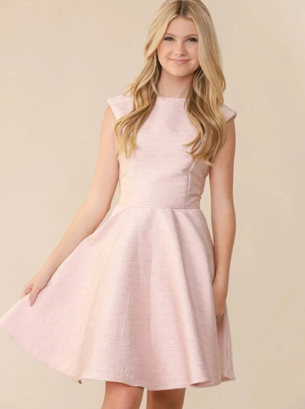 UDT Textured Cap Sleeve Dress _Blush Pink T3886K-762