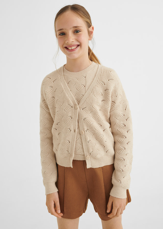 Mayoral Junior Shirt & Cardigan Set _Beige 7382-70