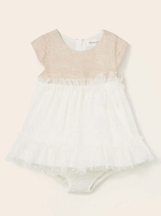 Mayoral Baby S/S Mesh Dress w/Diaper Cover _Off White 1819-059