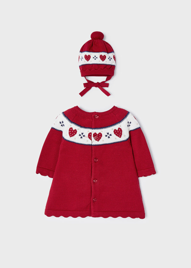 Mayoral Baby Knit Dress w/Hat _Red 2807-022
