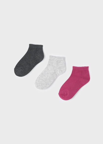 Mayoral Ankle Sock 3pc Set _Berry/Grey 10325-74