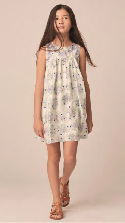 Chloe Silk Sleeveless Floral Dress - White, Blue and Green 12871-V76