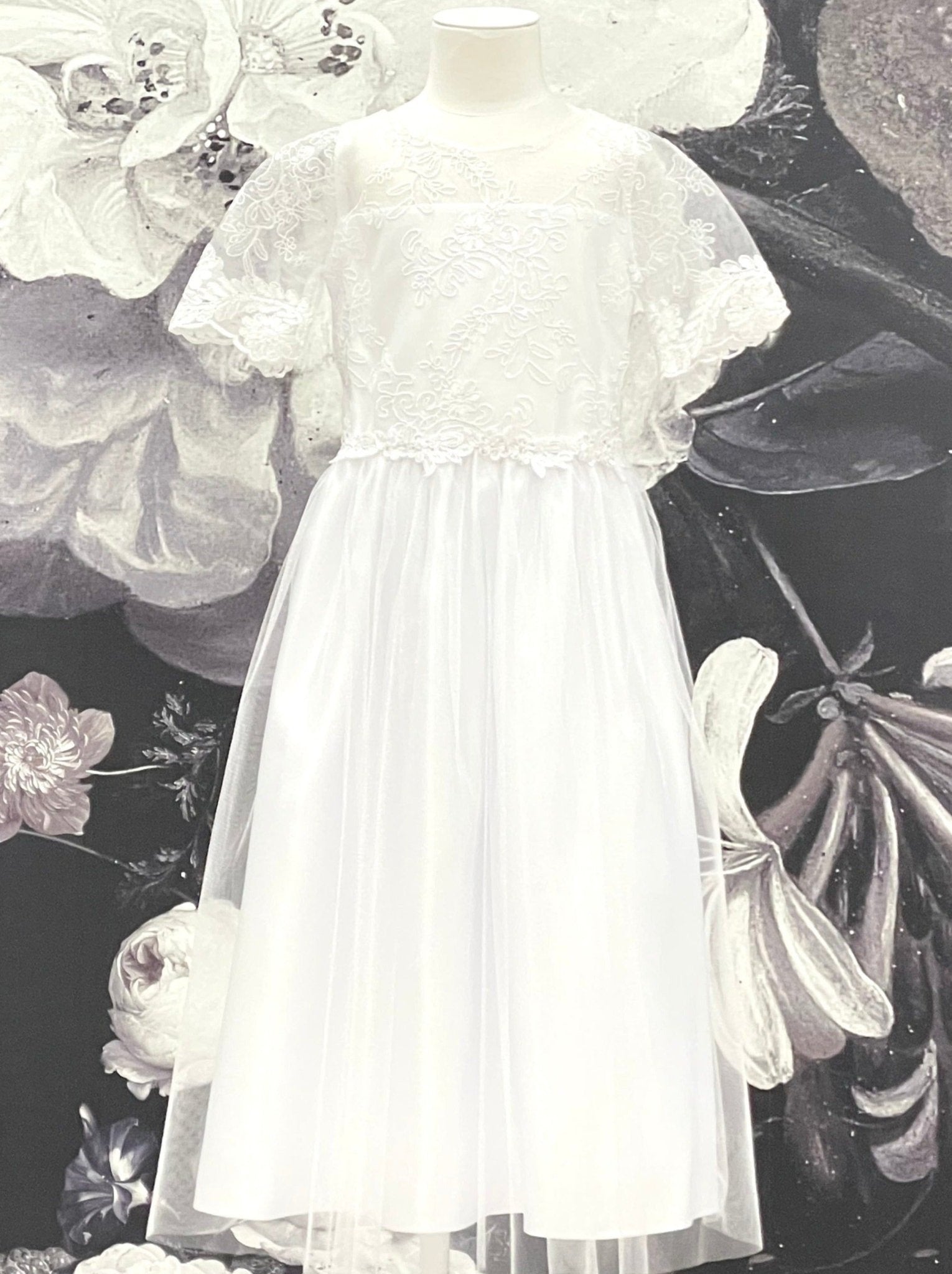 JL Scalloped Short Sleeve Tulle Lace Dress _White SK902 - NorthGirls