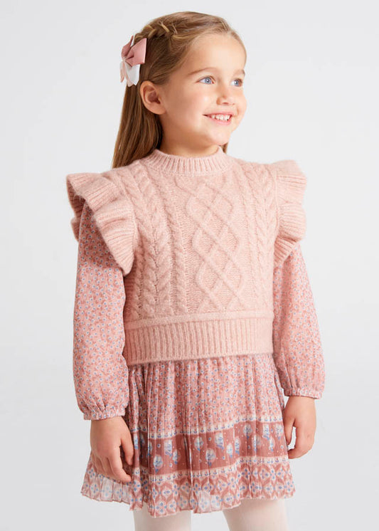Mayoral Mini Cable Knitted Vest _Pink 4313-17
