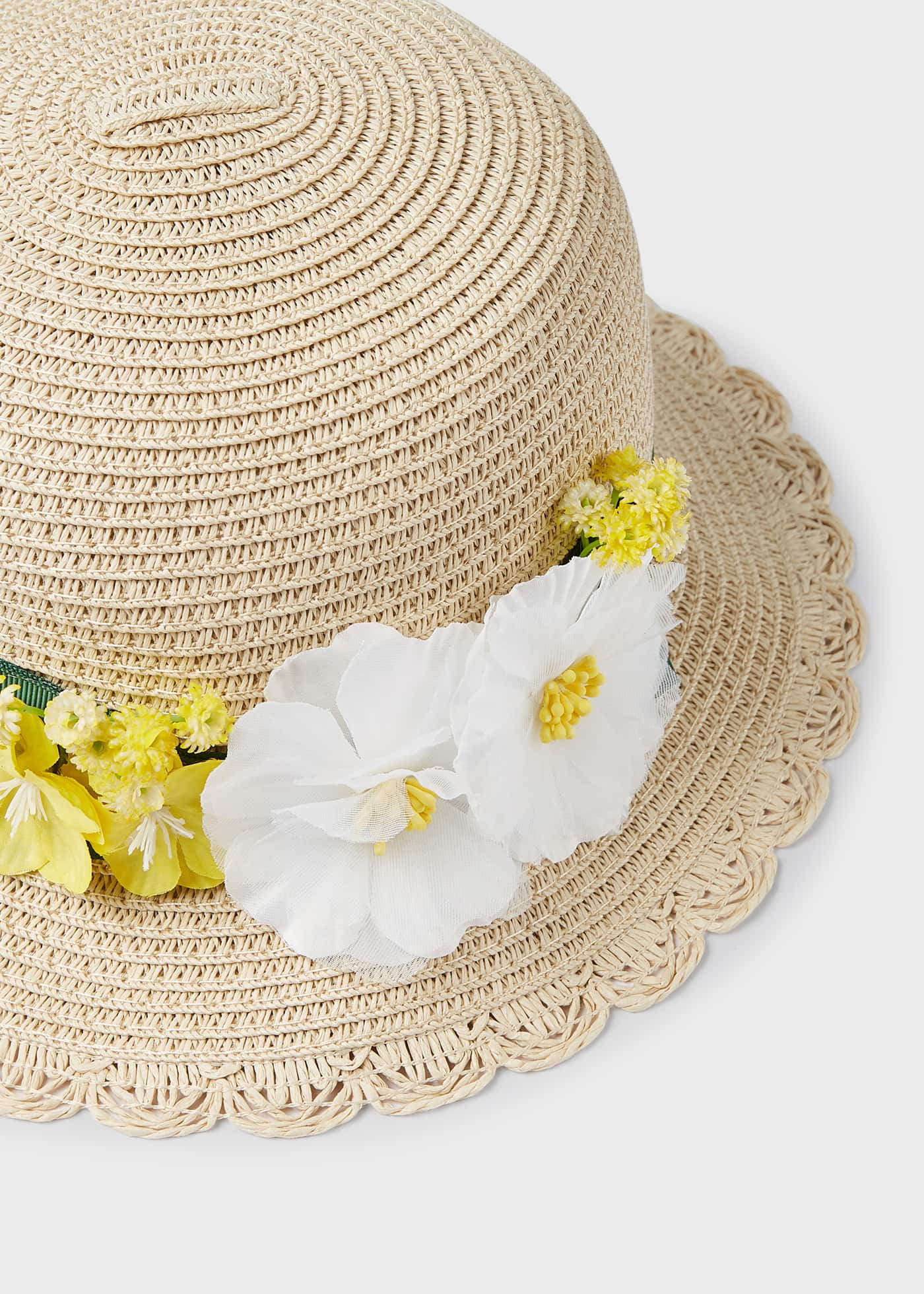 Mayoral Mini Straw Woven Hat w/Flowers _Beige 10499 - 062 - NorthGirls