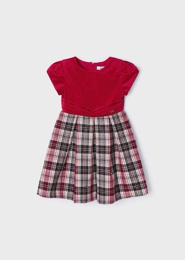 Mayoral Mini Velvet & Plaid Dress _Red 4956 - 10 - NorthGirls