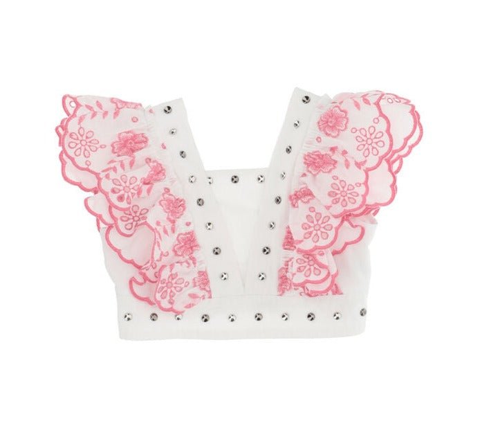 Monnalisa Broderie Anglaise Top w/ Studs_ Fuchsia/White 1793029753 - 9993 - NorthGirls