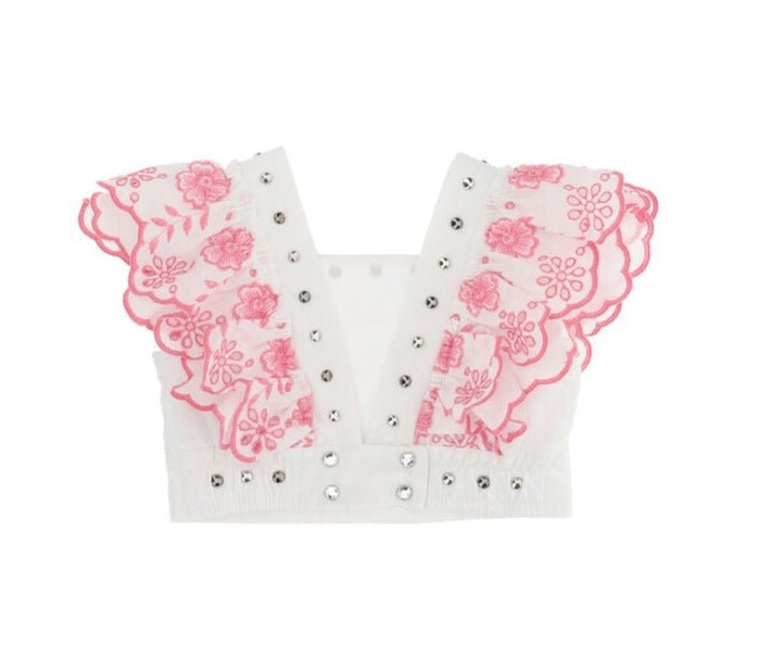 Monnalisa Broderie Anglaise Top w/ Studs_ Fuchsia/White 1793029753 - 9993 - NorthGirls