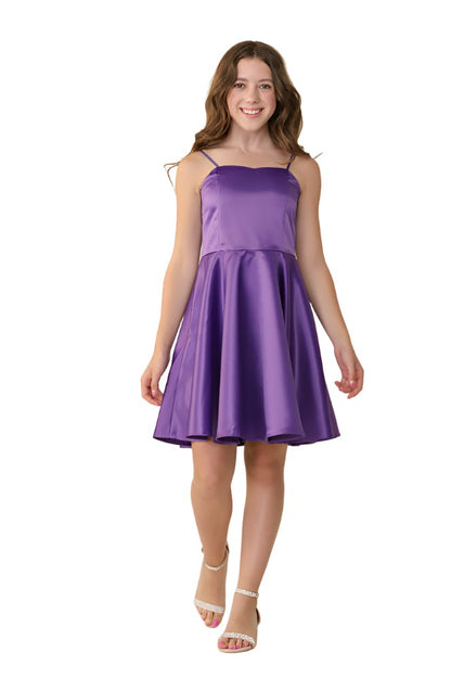 UDT Purple Satin Fit and Flare Dress _Purple K5096-PURPL