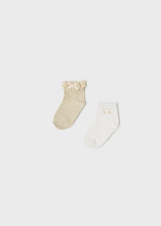 Mayoral Baby Floral Socks 2pc Set_ Champagne 10176-77