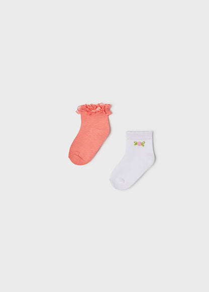 Mayoral Baby Floral Socks 2pc Set_ ﻿Coral 10176-78