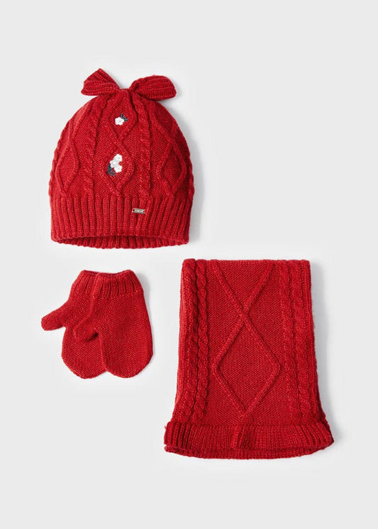 Mayoral Baby Cable Mittens, Hat & Scarf Set _Red 10281-066