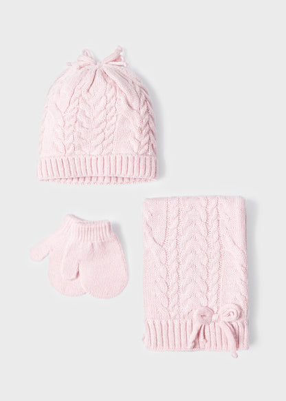 Mayoral Baby Cable Mittens, Hat & Scarf Set _Pink10281-067