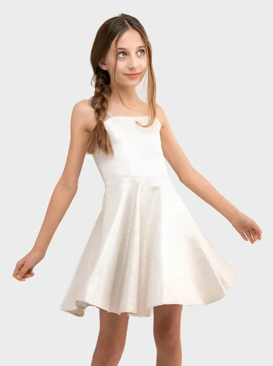 UDT Fit & Flare Glitter Party Dress w/Straps _Silver K5096-OR594