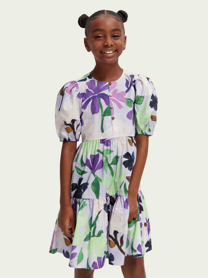 Scotch & Soda Puff S/S Midi Dress w/Floral Print _Purple 170637-5530