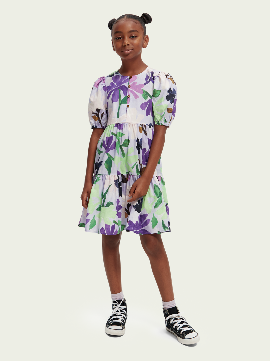 Scotch & Soda Puff S/S Midi Dress w/Floral Print _Purple 170637-5530
